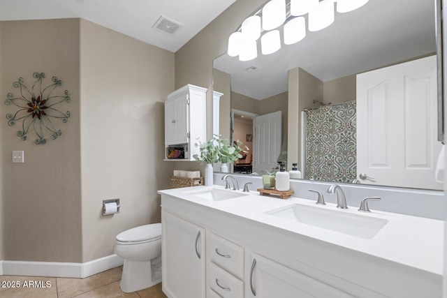 bathroom with toilet, tile patterned flooring, a sink, and visible vents