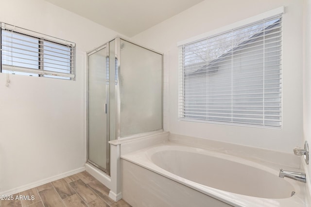 bathroom with plus walk in shower