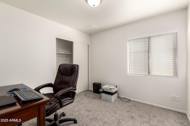 view of carpeted home office