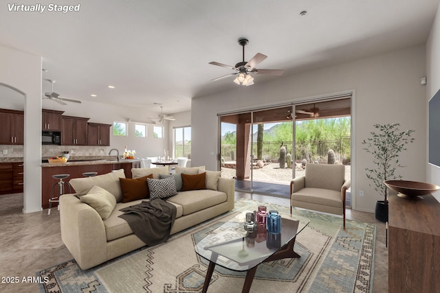 14657 N 103rd Way, Scottsdale, AZ 85255 - living area featuring a ceiling fan and recessed lighting