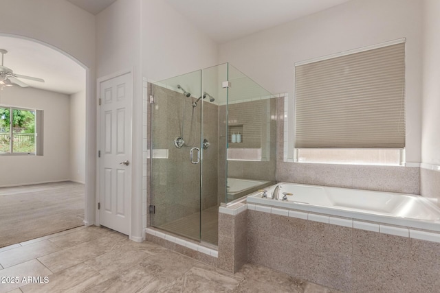 14657 N 103rd Way, Scottsdale, AZ 85255 - full bathroom with a garden tub, tile patterned flooring, a stall shower, and ceiling fan