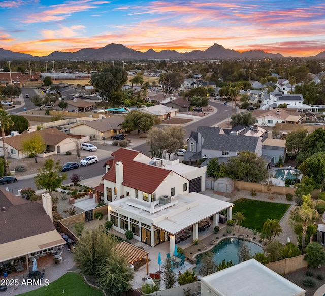 aerial view with a residential view and a mountain view