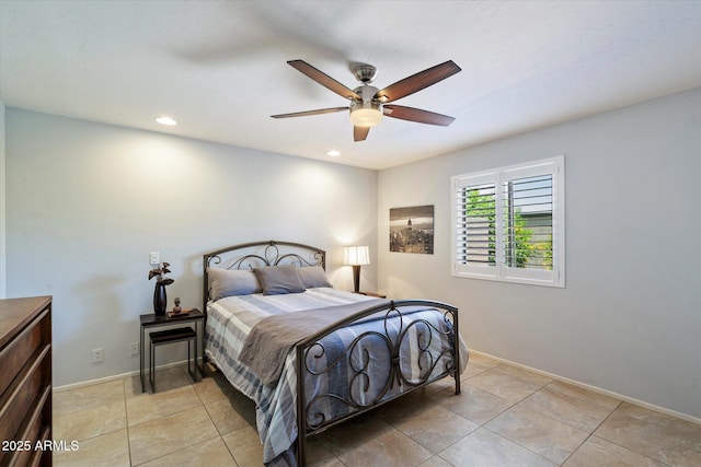 520 S Greenfield Rd Unit 7, Mesa, AZ 85206 - bedroom featuring a ceiling fan, recessed lighting, and light tile patterned flooring