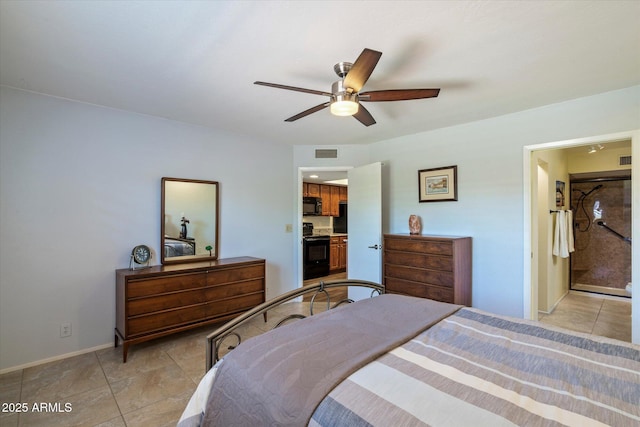 520 S Greenfield Rd Unit 7, Mesa, AZ 85206 - bedroom featuring light tile patterned floors, ensuite bath, and ceiling fan