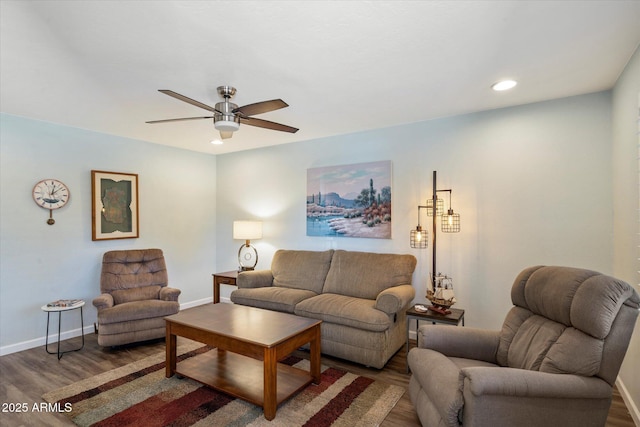 520 S Greenfield Rd Unit 7, Mesa, AZ 85206 - living room featuring wood finished floors, ceiling fan, and recessed lighting