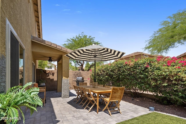 21813 N 40th Way, Phoenix, AZ 85050 - view of patio / terrace with a ceiling fan, area for grilling, and outdoor dining area