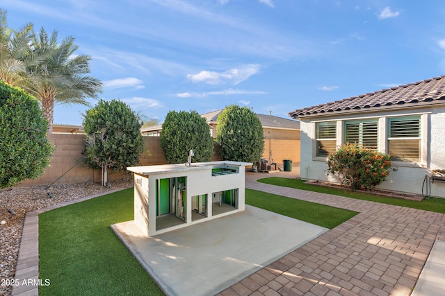 view of yard with a patio area and a fenced backyard