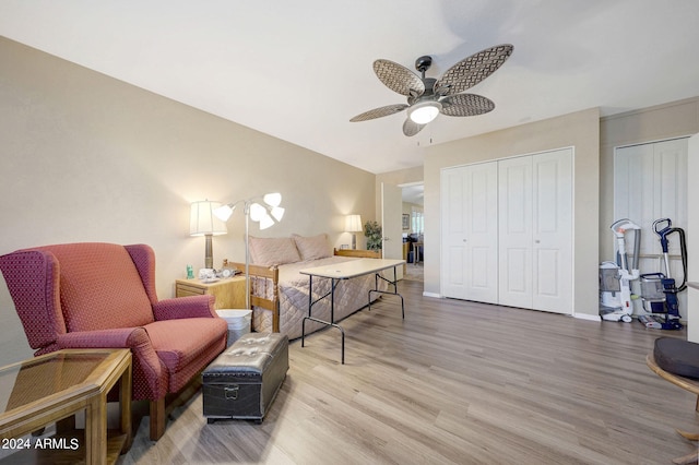 interior space with hardwood / wood-style floors and ceiling fan