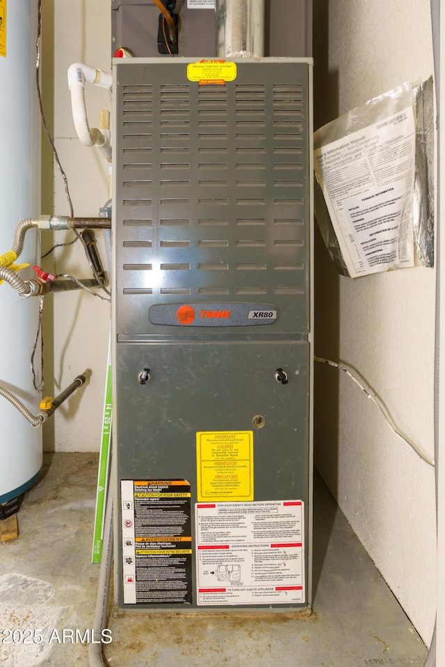 utilities with heating unit and gas water heater