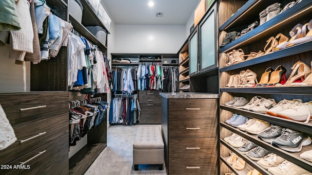 spacious closet featuring wood finished floors and visible vents
