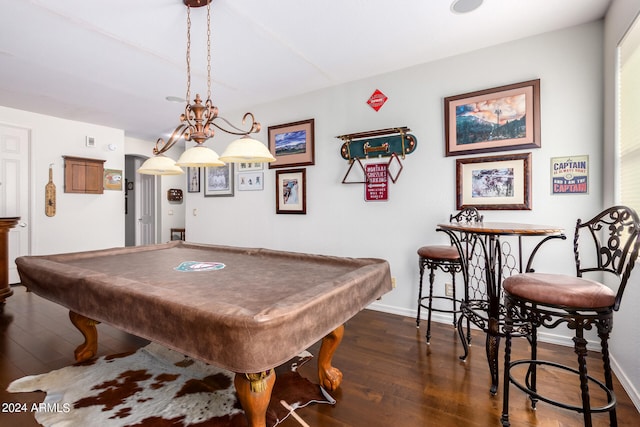 recreation room with dark wood-type flooring and billiards