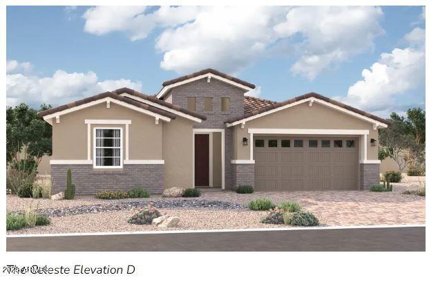 craftsman house featuring brick siding, an attached garage, driveway, and a tile roof