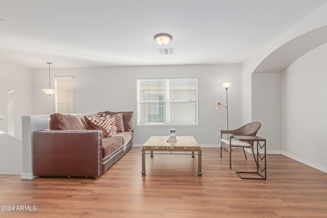 living room with light wood-type flooring