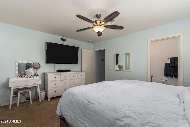 bedroom featuring ceiling fan and carpet floors