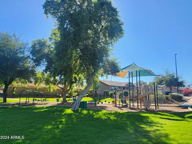 view of play area with a yard