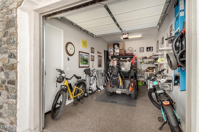 workout room featuring a garage