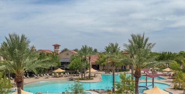 pool with a patio area