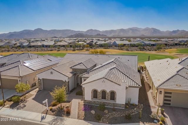 bird's eye view featuring a residential view and a mountain view