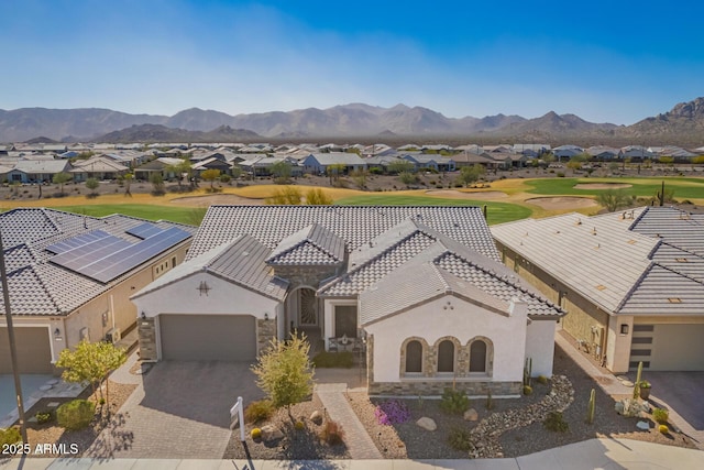 bird's eye view featuring a residential view and a mountain view