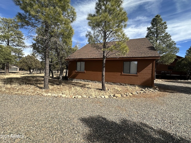 view of home's exterior featuring roof with shingles