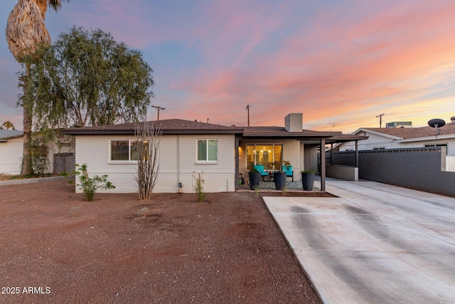 view of front of home featuring a patio area