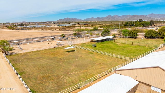 bird's eye view with a mountain view and a rural view