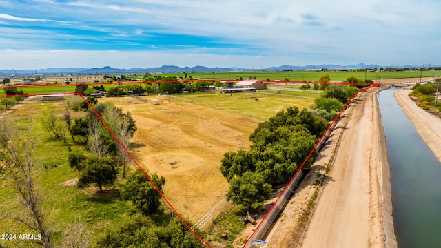 bird's eye view featuring a mountain view and a rural view