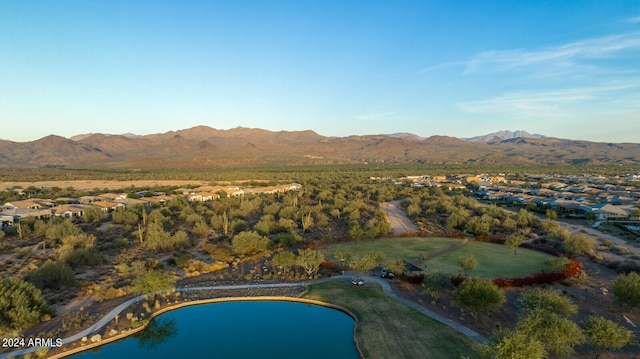 birds eye view of property featuring a mountain view