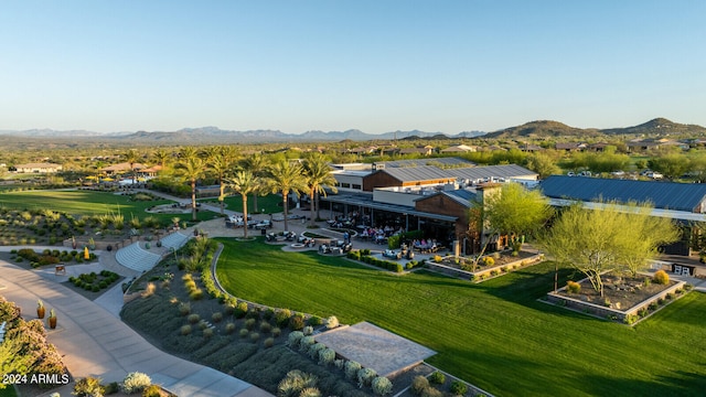 birds eye view of property featuring a mountain view