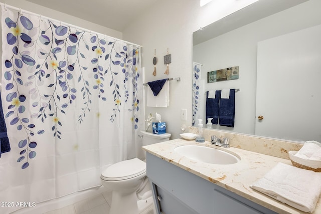 10374 W Deanne Dr, Sun City, AZ 85351 - full bath with toilet, vanity, tile patterned flooring, and shower / bath combo with shower curtain