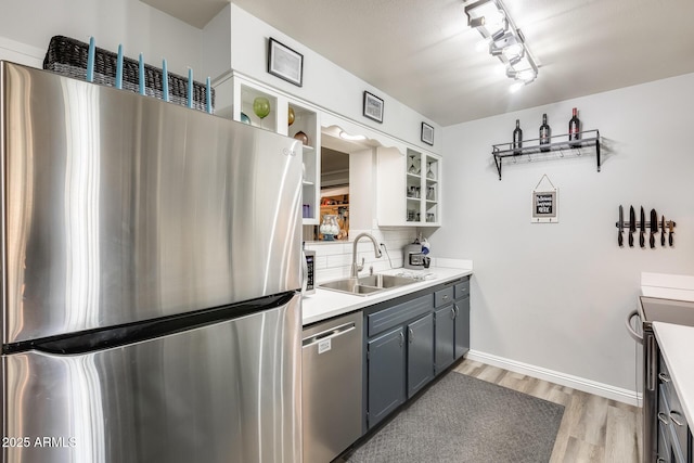 10374 W Deanne Dr, Sun City, AZ 85351 - kitchen with light countertops, a sink, appliances with stainless steel finishes, and light wood finished floors