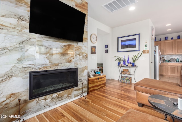 living room featuring light wood-type flooring