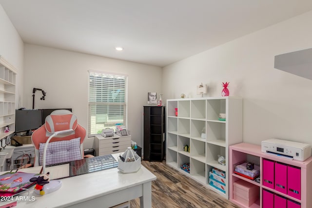 office space featuring dark wood-type flooring