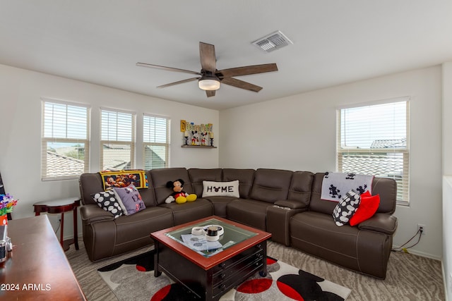 living room featuring ceiling fan