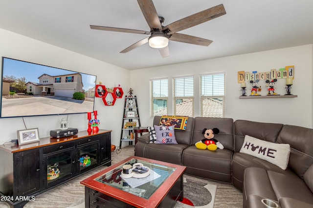 living room with ceiling fan