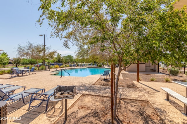 view of swimming pool with a patio area