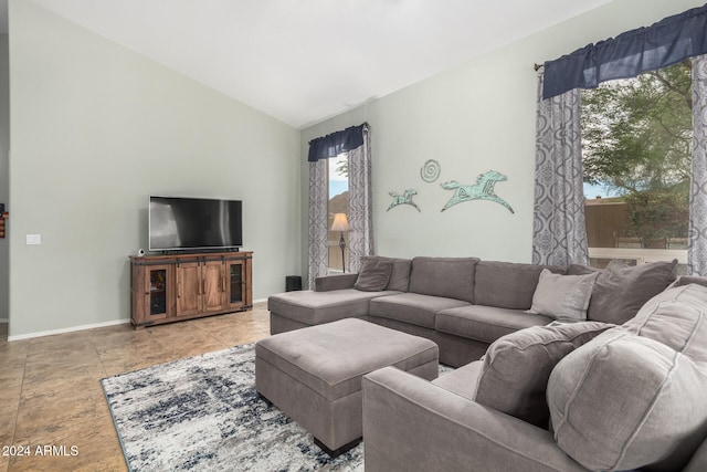 living room with vaulted ceiling