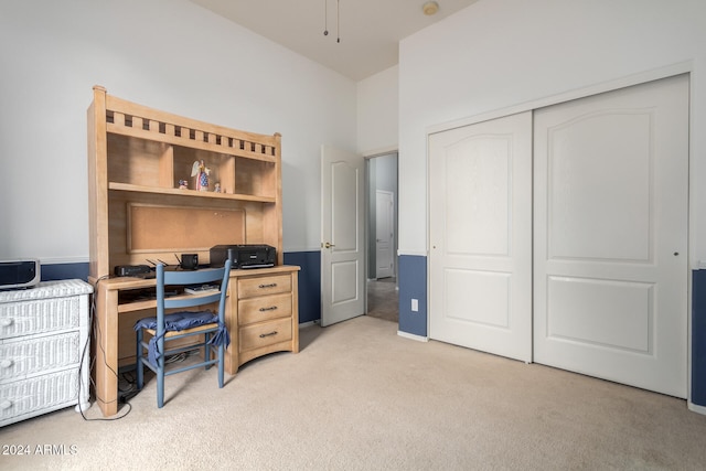 home office with light colored carpet