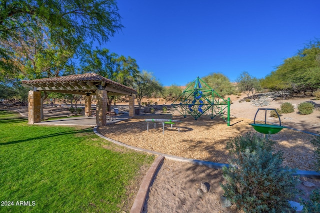 view of play area featuring a yard