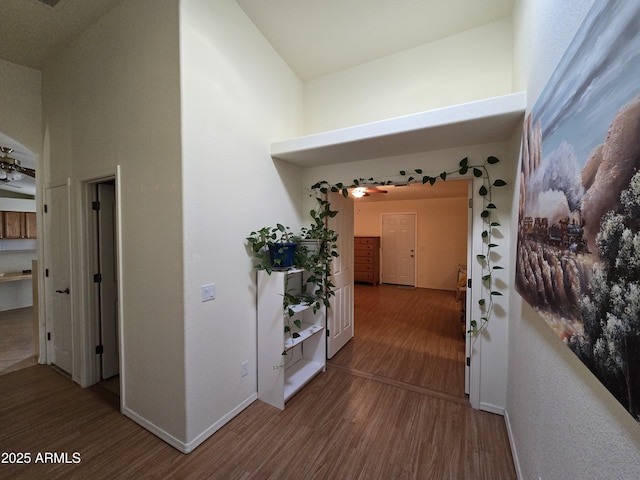 hallway with hardwood / wood-style floors