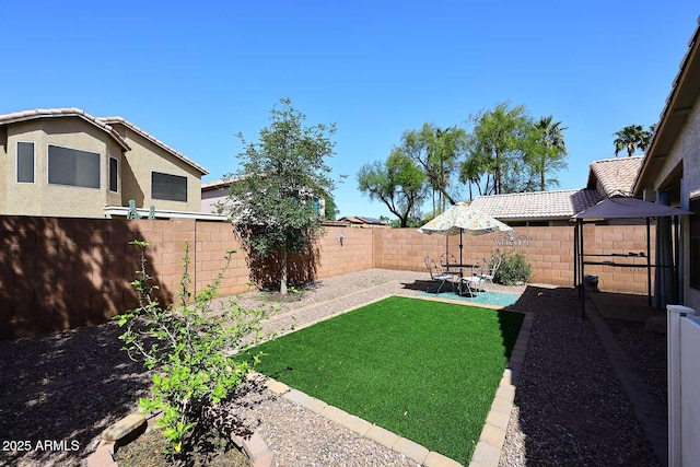 view of yard with a patio and a fenced backyard