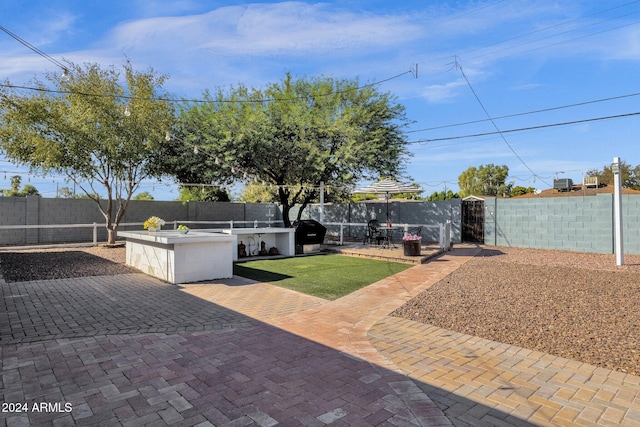 view of patio / terrace with exterior bar and exterior kitchen