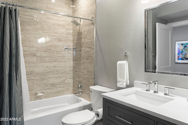 full bathroom with vanity, toilet, and shower / bath combo