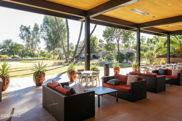 exterior space featuring wood ceiling