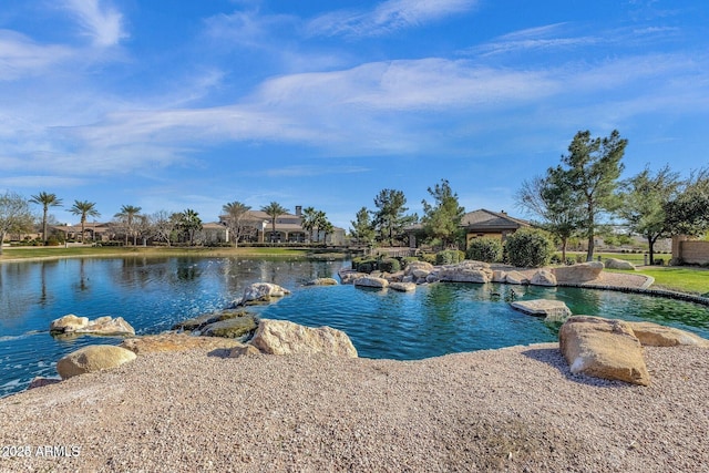 property view of water featuring a gazebo