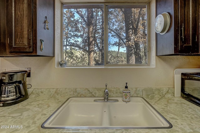 kitchen with dark brown cabinetry and sink