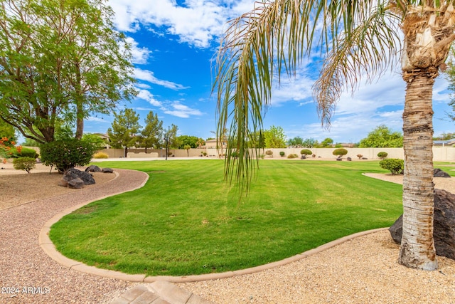 surrounding community with a lawn and fence