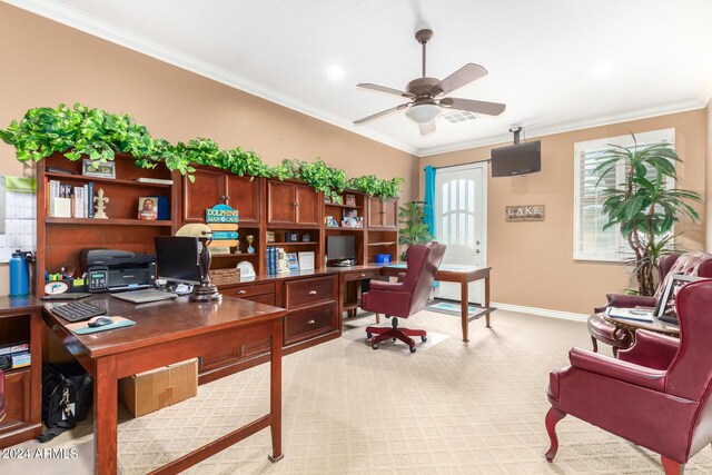 playroom featuring billiards, a ceiling fan, baseboards, visible vents, and crown molding