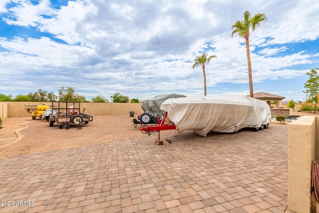 view of patio featuring a fenced backyard and area for grilling