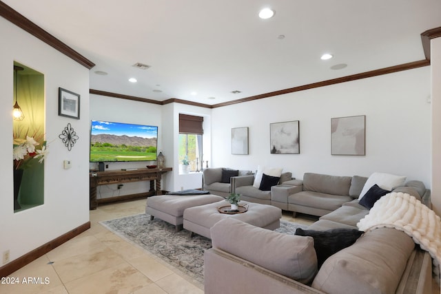 living room featuring ornamental molding